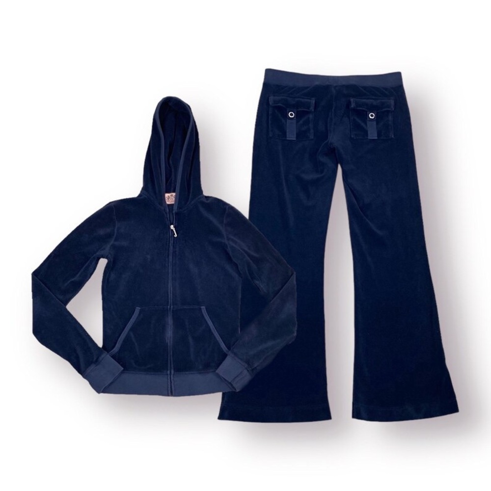 Vintage Y2k Juicy Couture Velour Set Hoodie & Pants w/Flap Pockets Tracksuit Lg
